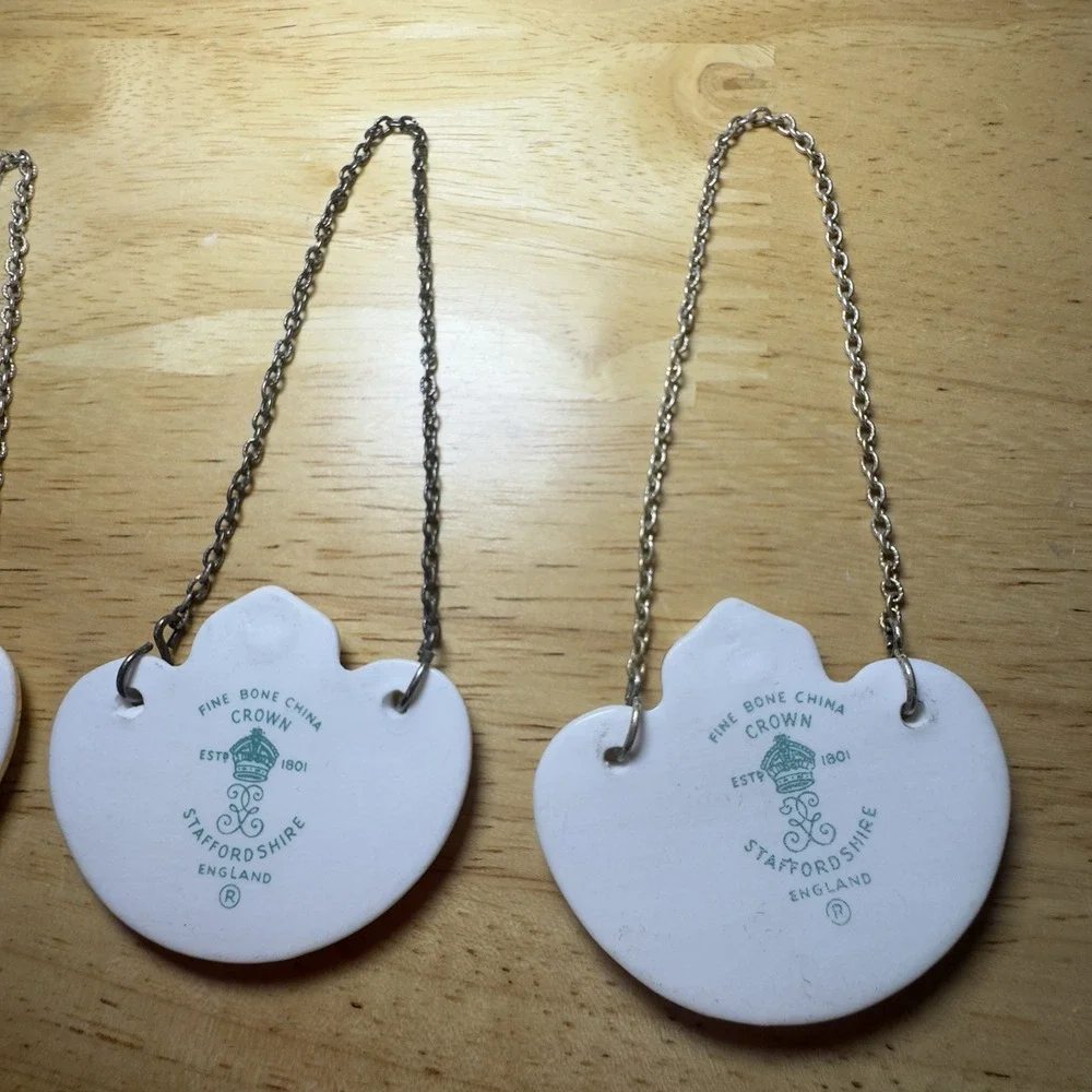 Set Of 5 Vintage Crown Staffordshire England Bone China Bottle Decanter Tags Bow
